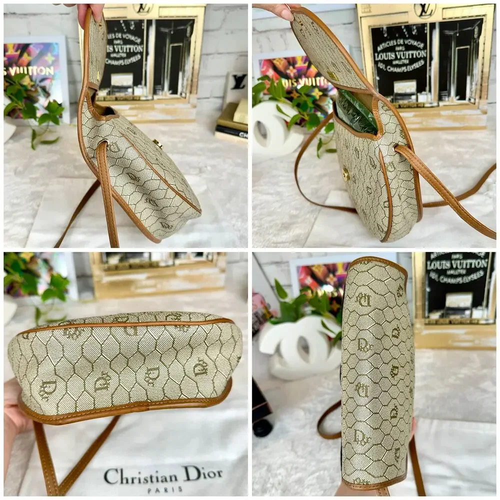 Dior Beige Monogram Canvas Shoulder Bag with Tan Leather Trim - Picture 8 of 16
